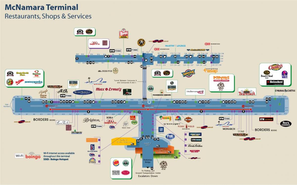 Detroit Aeroporti restorant hartë