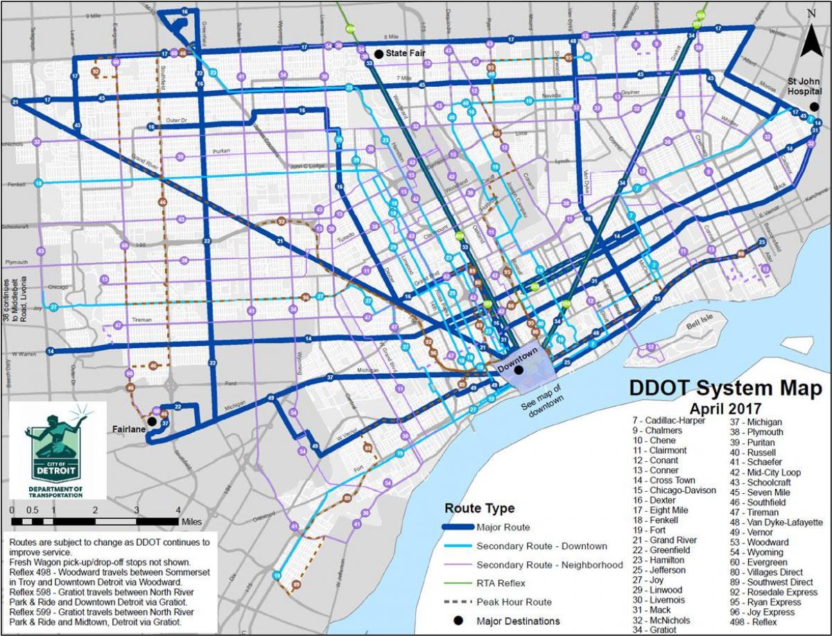 harta e Detroit Autobus