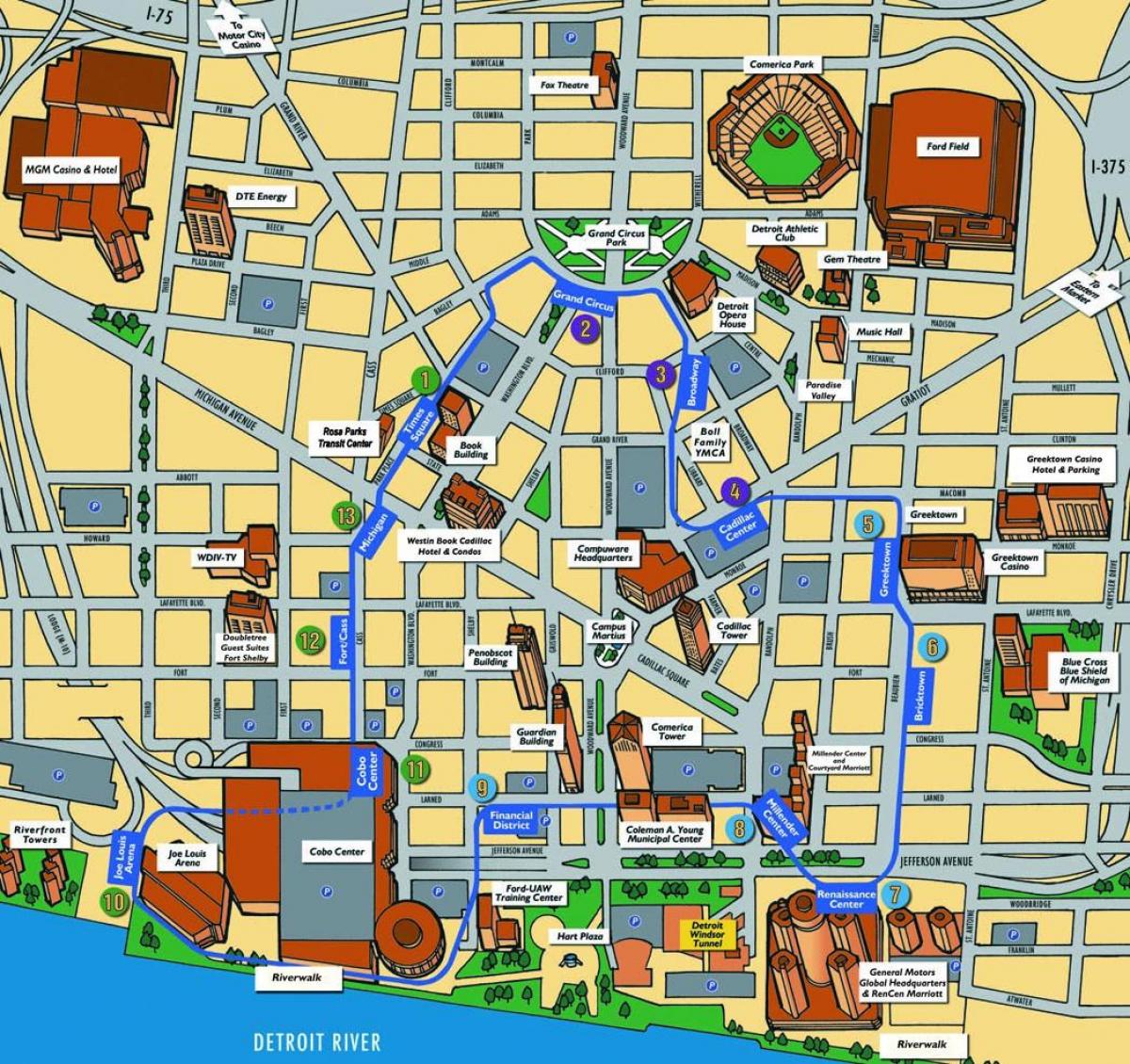 Detroit hartën turistike